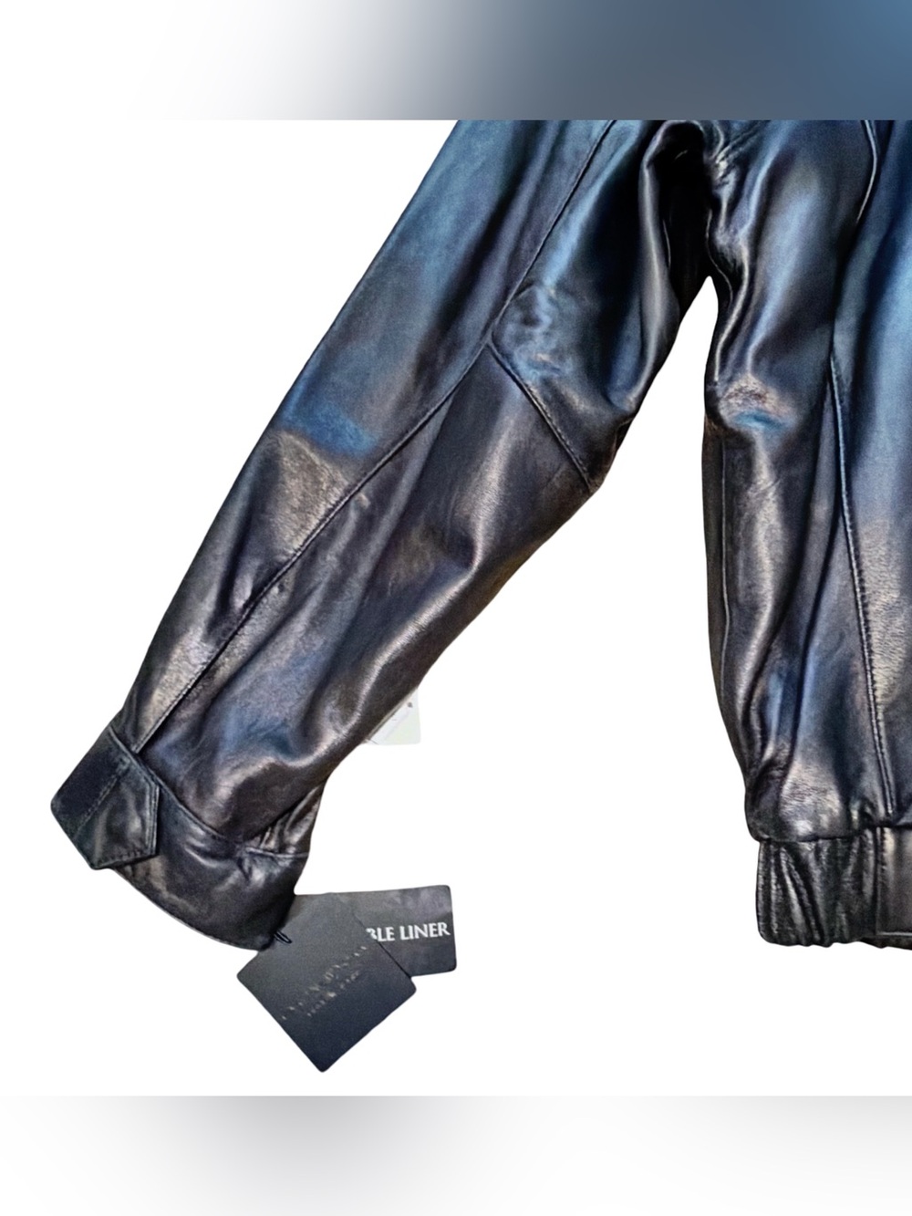 Marc New York Black Leather Bomber Jacket | Quilted Blue Lining | Large | NWT - Picture 12 of 16